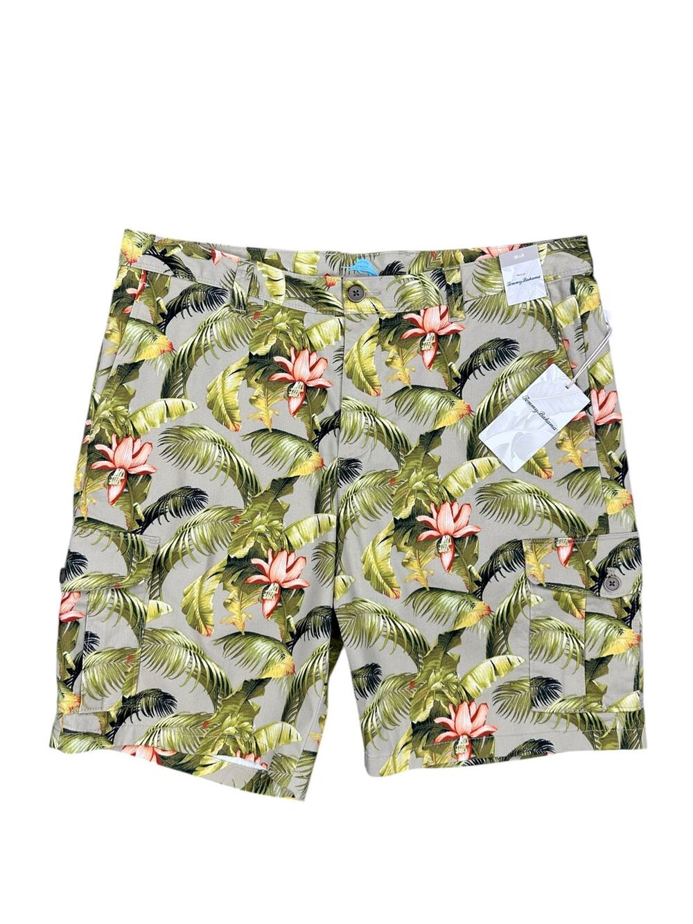 Tommy Bahama Boracay Cargo Orchid Botanical 9" Shorts Stone Khaki NWT — Size 36